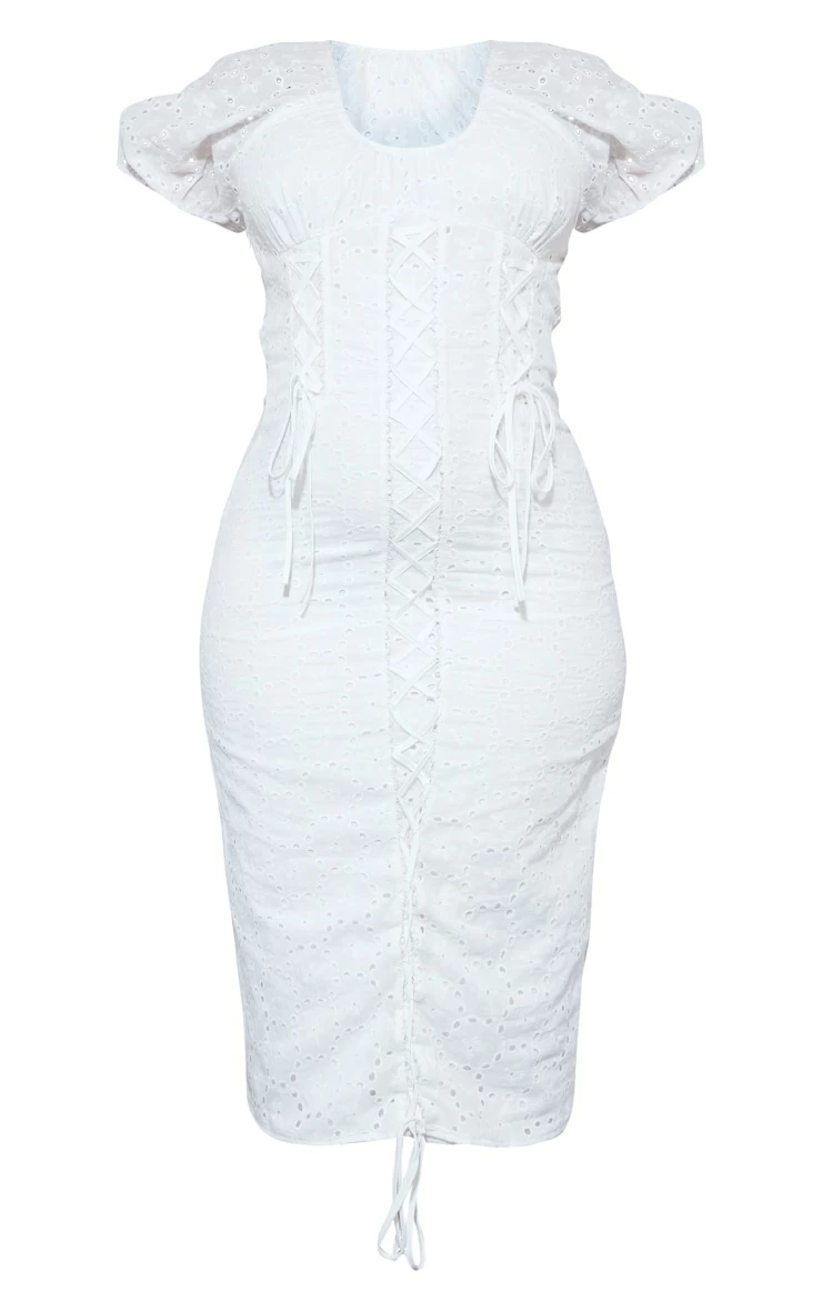 Plus White Broderie Anglaise Lace Up Midi Dress 7 Plus White Broderie Anglaise Lace Up Midi Dress - Image 5
