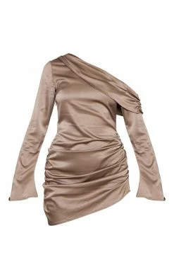 Dark Khaki Satin One Shoulder Drape Bodycon Dress -US Dresses Sales Store cb7ac8446861940f7f28d7f8484aabc2d775d329 cnc7682 5