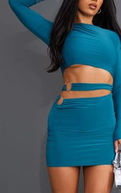 Teal Green Slinky Cut Out Waist Ring Detail Bodycon Dress -US Dresses Sales Store cbbfc9f453a8f272e06dc4cf1f5437a60168aa88 cnc2291 4