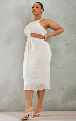 Plus Cream Plisse Knot Detail Midi Dress -US Dresses Sales Store cc975c636fb525c0705c8970ac99a4842ef958b4 cnc7397 3
