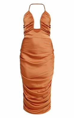 Burnt Orange Satin Plunge Ruched Midaxi Dress -US Dresses Sales Store cce1885b82c7cf12bb3471c4f2487c2cc844d3f0 cnd7588 5
