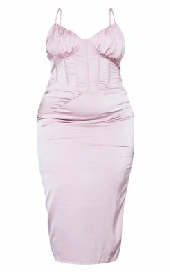 Plus Dusty Pink Ruched Bust Satin Midi Dress -US Dresses Sales Store cd57949ed909dfa8b287f19cf9f6f282899a1ad4 cnd4873 5