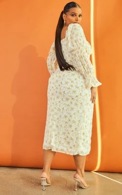 Plus Yellow Floral Puff Sleeve Midi Dress -US Dresses Sales Store cd595f6af51a8ea82626e53c8a1e137e848211de cmw4105 3