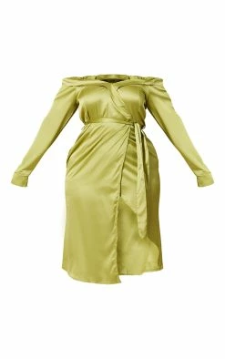 Plus Olive Satin Bardot Lapel Detail Wrap Midi Dress -US Dresses Sales Store ce0fb8788c238e347e69a6290c147af8d5decf2d cmw4021 6