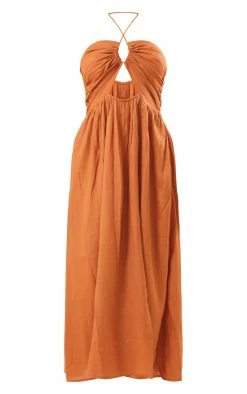 Rust Linen Look Halterneck Plunge Maxi Dress -US Dresses Sales Store cf1ed49aa17a64bf98266382be5ae0e56a667e83 cnd8845 5