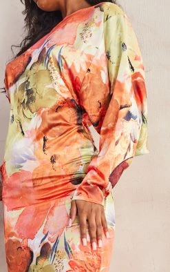 Orange Floral Print Satin Batwing Sleeve Midaxi Dress -US Dresses Sales Store d024eba74172babf5fe4e15998c40c0e31ae61b5 cnd7549 4