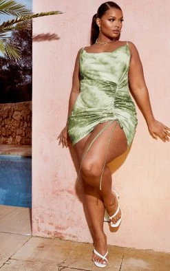 Plus Khaki Tie Dye Cowl Ruched Front Bodycon Dress -US Dresses Sales Store d0333880b78153093ff7dbb3e880e571173edf5f CMK1556 3