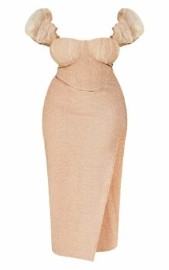 Plus Champagne Bardot Organza Ruffle Detail Glitter Midi Dress -US Dresses Sales Store d1ccfd2b0d641b14c6751fceaccd83bf37f4a829 cna8272 5