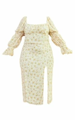 Plus Yellow Floral Puff Sleeve Midi Dress -US Dresses Sales Store d23556eacdf548854fb742756c73e57e0bf69df9 cmw4105 6