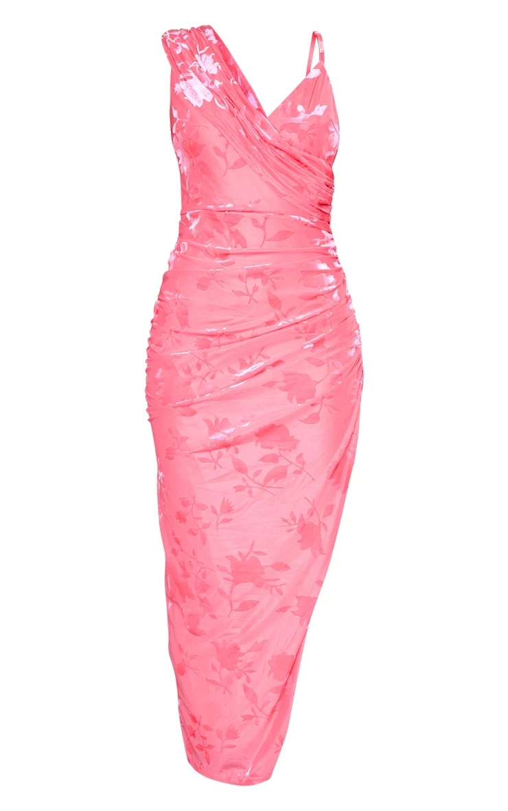 Hot Pink Floral Devore Drape Wrap Split Midaxi Dress 7 Hot Pink Floral Devore Drape Wrap Split Midaxi Dress - Image 5