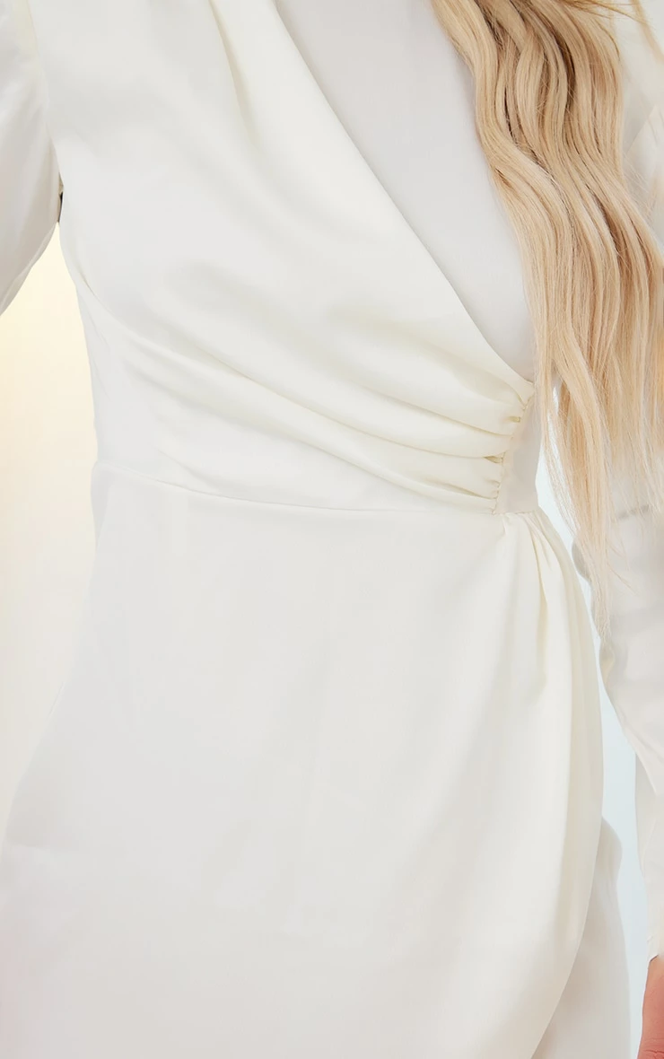 Cream Textured Satin High Neck Drape Bodycon Dress 6 Cream Textured Satin High Neck Drape Bodycon Dress - Image 4