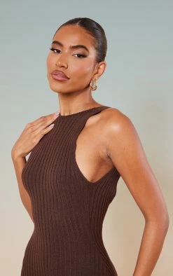 Chocolate Brown Knitted Back Plunge Racer Maxi Dress -US Dresses Sales Store d3d781b9b30711301a553fa676998db880b1fc37 cnc2780 5