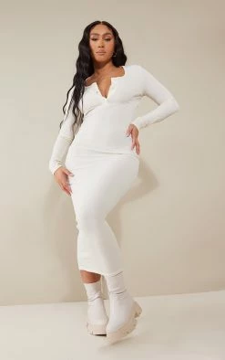 Shape Ecru Ribbed Button Front Long Sleeve Midaxi Dress -US Dresses Sales Store d3f23d26797bb5c93474c2a9548095250d87eba2 cnb7783 3