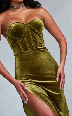 Olive Velvet Bandeau Corset Detail Midaxi Dress -US Dresses Sales Store d42ac0cdcc3b3da8f11403e3e2623998d6e57d0b cnb7404 4