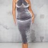 Plus Silver Velvet Underwired Cross Midi Dress