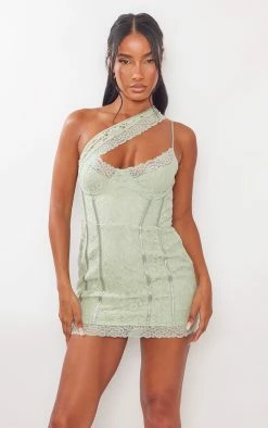 Sage Lace Binding Detail Underwired Bodycon Dress