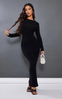Petite Black Towelled Maxi Dress