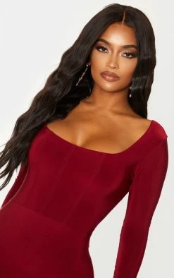 Shape Burgundy Slinky Panelled Long Sleeve Midi Dress -US Dresses Sales Store d5d27bf65f1cc8d6aa26f371af126f2468372464 cmg4219 5