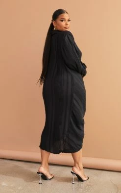Plus Black Textured Gathered Detail Long Sleeve Maxi Shirt Dress -US Dresses Sales Store d639c2a7d72900172ba1b04c9167a03ca8b212d3 cmw4085 3