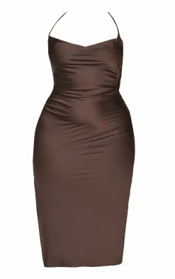 Plus Chocolate Satin Cowl Neck Lace Up Back Midi Slip Dress -US Dresses Sales Store d71dadad0834ba57cba48467d9aa153a760e554e cmu9357 6
