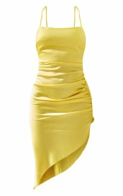 Lemon Satin Strappy Lace Back Midi Dress -US Dresses Sales Store d72918f234763774b7d3c6dc3b83159064bbb59a cne3002 5