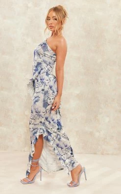 Blue Renaissance Print Acetate Slinky One Shoulder Frill Detail Maxi Dress -US Dresses Sales Store d72db917e5821ed1ce57b36a54127c1fbbf87366 cne3815 3