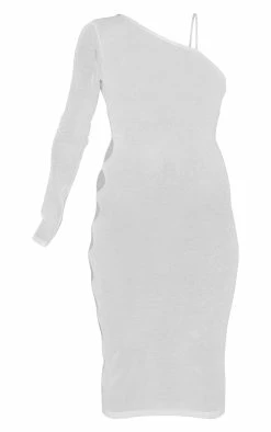 Maternity Cream Sheer Knitted One Shoulder Midi Dress -US Dresses Sales Store d72f9598338615170453e446944c4b2357947a9d cmw5507 6