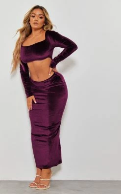 Shape Plum Velvet Square Neck Long Sleeve Cut Out Midaxi Dress -US Dresses Sales Store d742a479a33b441bc4021e7a69dbd961a4a36d0e CNB0839 3