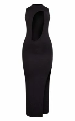 Black Extreme Front Cut Out Knit Maxi Dress -US Dresses Sales Store d747234f58187917a1a1ba8f5a9e48f75d7b2bc5 cna5384 5