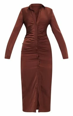 Chocolate Ruched Satin Maxi Shirt Dress 11 Chocolate Ruched Satin Maxi Shirt Dress -US Dresses Sales Store d7493e457c63dd81ef734847385f2397072c9c8a cmv9196 6