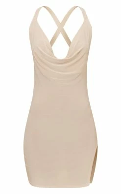 Sand Slinky Cowl Cross Back Bodycon Dress -US Dresses Sales Store d819e5489663a7ea57e1254b1f93a0fde33166ea cnc5921 5