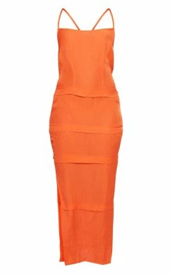 Orange Metallic Textured Cross Back Midaxi Dress -US Dresses Sales Store da09040d190da6de436561fcf5310d6d259bfb0b cnd1224 5