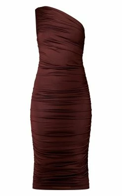 Chocolate Ruched One Shoulder Slinky Longline Midi Dress -US Dresses Sales Store dae5adcfb2f2aee90d4c0721d994143bfe12447b cmw1154 6