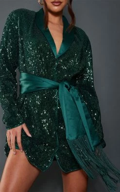 Emerald Green Sequin Tassel Tie Detail Blazer Dress -US Dresses Sales Store db292e8762dc7d2b9b815c980ca77800ad959418 cnb8717 4