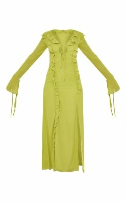 Tall Lime Long Sleeve Frilled Maxi Dress -US Dresses Sales Store db6143315678dbdb516db4ee59054f80f7efd670 cnd3479 5