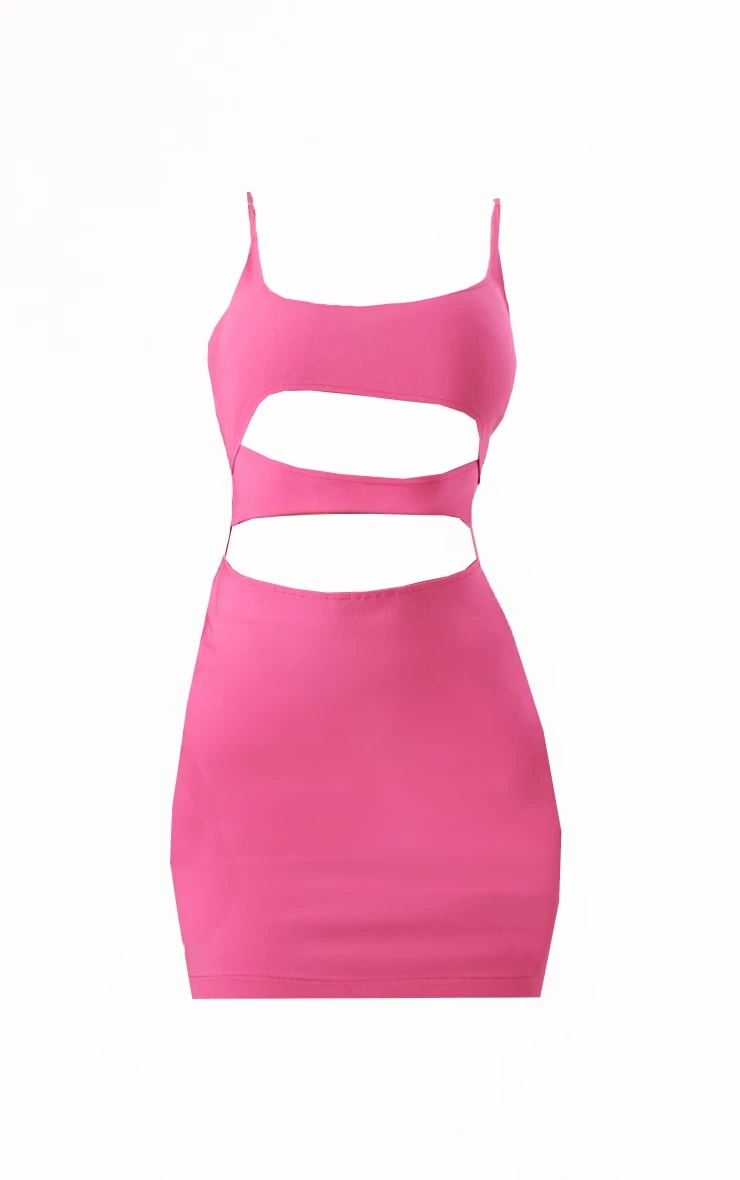 Pink Stretch Woven Strappy Cut Out Bodycon Dress 7 Pink Stretch Woven Strappy Cut Out Bodycon Dress - Image 5