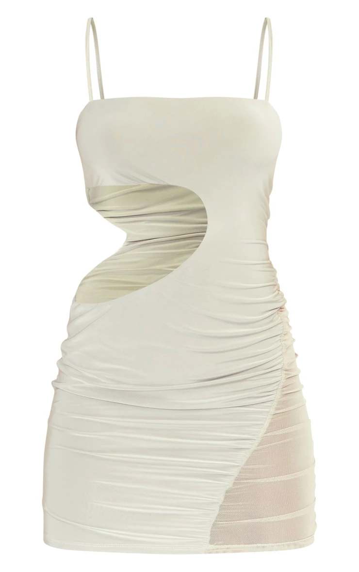 Moss Sand Slinky Cut Out Mesh Insert Ruched Bodycon Dress 7 Moss Sand Slinky Cut Out Mesh Insert Ruched Bodycon Dress - Image 5
