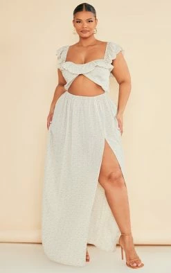 Plus White Ditsy Floral Cut Out Maxi Dress