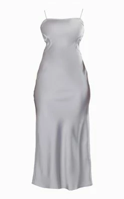 Silver Satin Cut Out Binding Detail Strappy Midi Dress -US Dresses Sales Store df66459edbec4f83e685a21e8c19c68b7a7fbb03 cnc7628 5