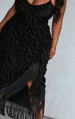 Plus Black Devore Tassel Detail Underwired Draped Midi Dress -US Dresses Sales Store dfbca6541fd1ae761b80a78534463f307503c1fe cnb5218 4