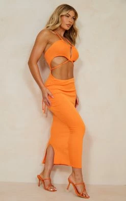 Bright Orange Thick Rib Waist Tie Halterneck Midaxi Dress -US Dresses Sales Store e13ab3410e46b22d9b685a2337c5d16b36b9db94 cmy4562 3