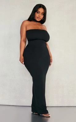 Plus Black Crepe Neck Detail Maxi Dress