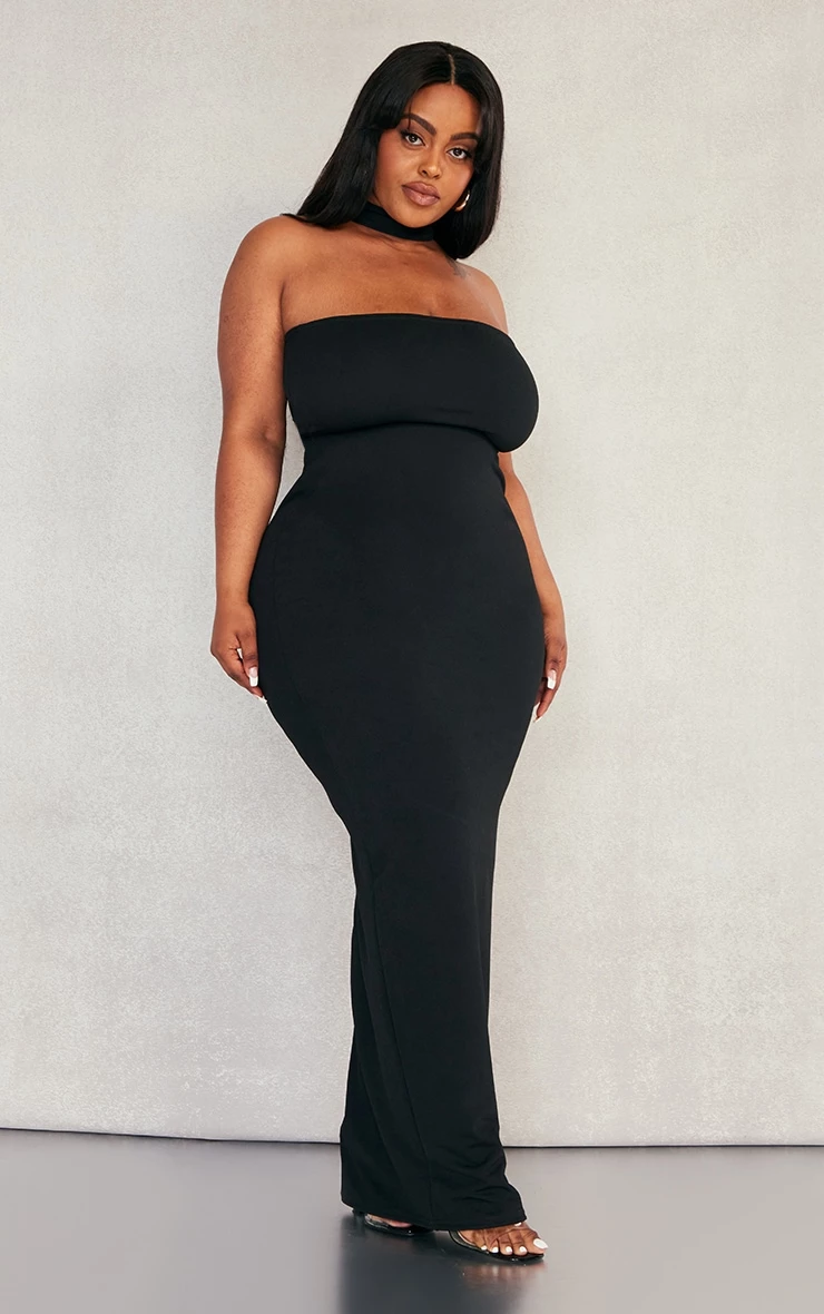 Plus Black Crepe Neck Detail Maxi Dress 3 Plus Black Crepe Neck Detail Maxi Dress