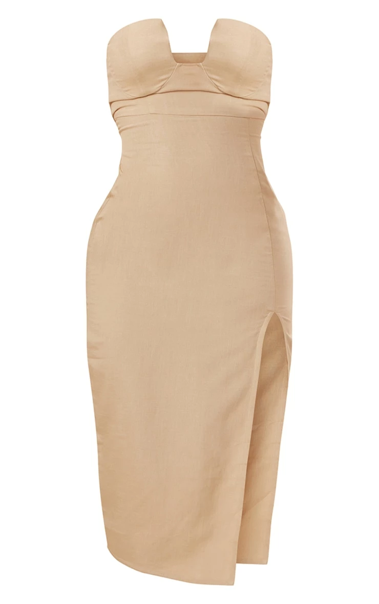 Stone Linen Bandeau Cup Detail Midi Dress 7 Stone Linen Bandeau Cup Detail Midi Dress - Image 5