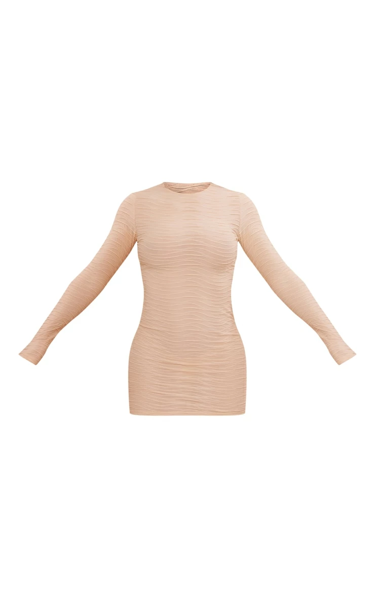 Desert Sand Textured Crew Neck Long Sleeve Bodycon Dress 7 Desert Sand Textured Crew Neck Long Sleeve Bodycon Dress - Image 5
