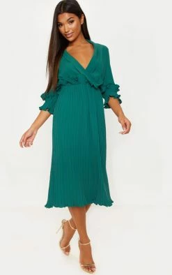 Emerald Green Frill Detail Pleated Midi Dress -US Dresses Sales Store e2f9f3b30192f27b1d459e2d113e228327ee82b2 cly5090 4
