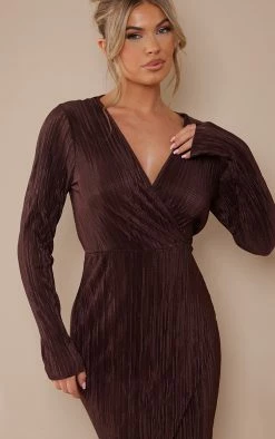 Chocolate Plisse Wrap Midi Dress -US Dresses Sales Store e3a265af58e9772ac0cdcbde44a02c50ebd5fea5 cnc1131 4