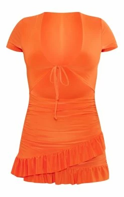 Tangerine Slinky Tie Bust Cut Out Ruched Frill Hem Bodycon Dress -US Dresses Sales Store e3c3224a866009837cfa58c24924f716aa97aaf1 cnd7744 5