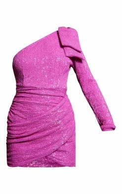 Hot Pink Sequin One Shoulder Bow Detail Bodycon Dress -US Dresses Sales Store e4b496f6a9c2234fef923de60cb0a7a1e4386ed3 cnb8006 5