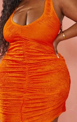 Plus Orange Textured Ruched Bodycon Dress -US Dresses Sales Store e4b6dc9034acf5eb3abc71568bb96c08c9597026 cmy4309 5